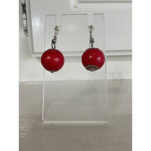 Red Pierced Shepard Hook Red Dangle Drop Earrings